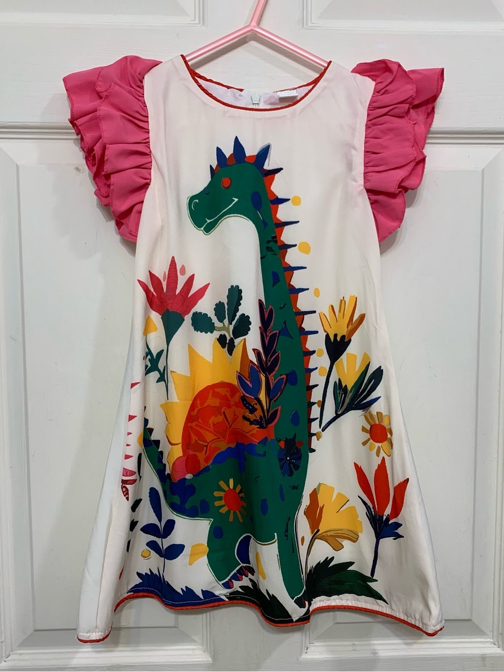 Mini Taylor Girls 4-5T Dinosaur Dress with Ruffle Sleeves.                 3815